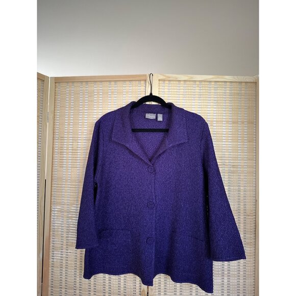 Travelers collection by Chicos popcorn blazer purple Chico size 1 fabric buttons - Picture 4 of 9